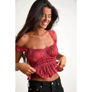 Lulus Sophisticate Rust Red Satin Peplum Tank Top - Size L